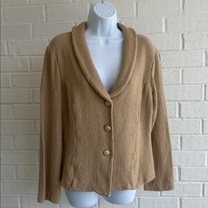St John Collection Elegant 3-Button Cropped Camel Blazer/Sweater Size 12